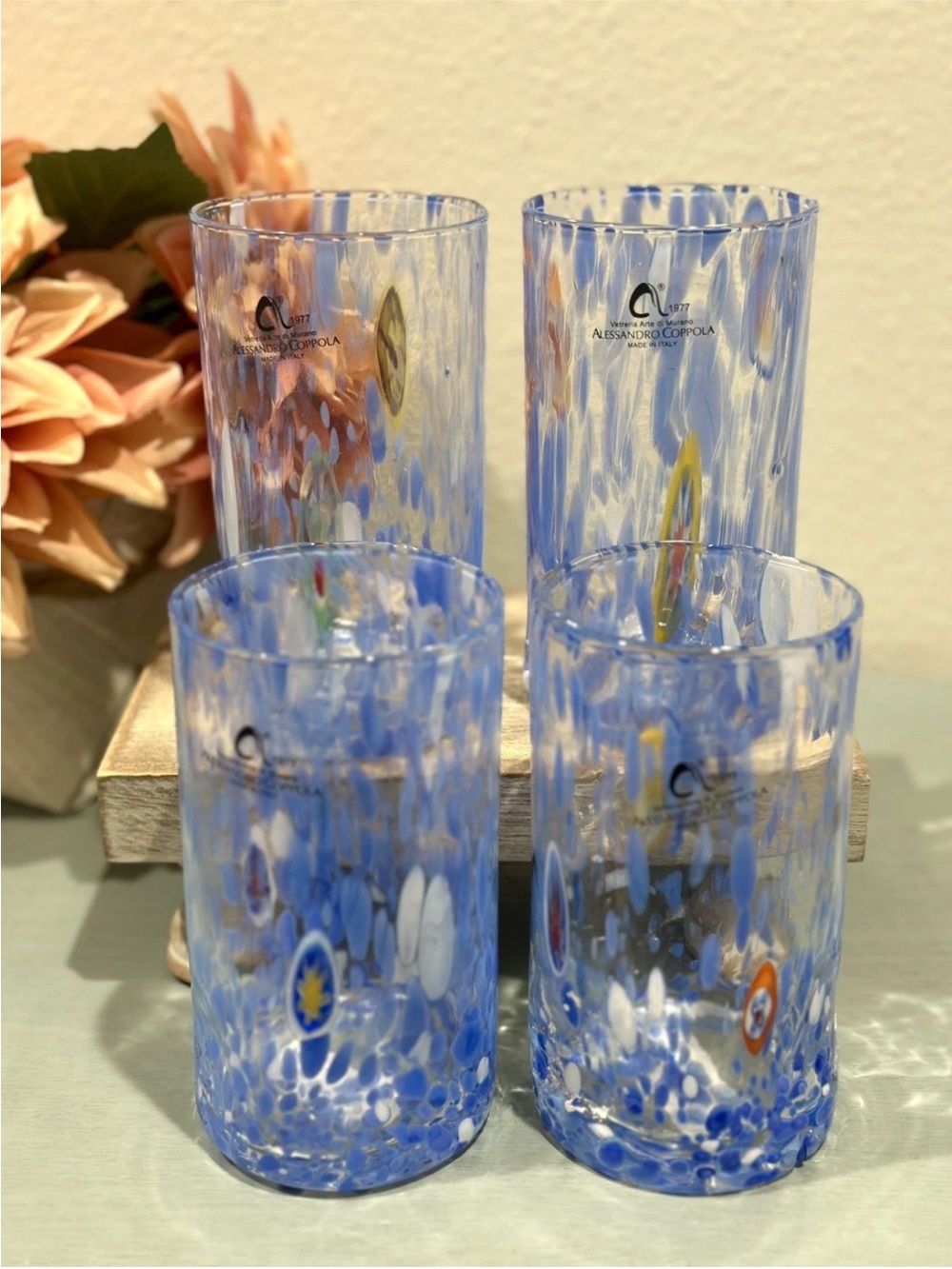 Arte di MURANO Alessandro Coppola Glass Hand Made Indented Blue 10oz.
Set of 4